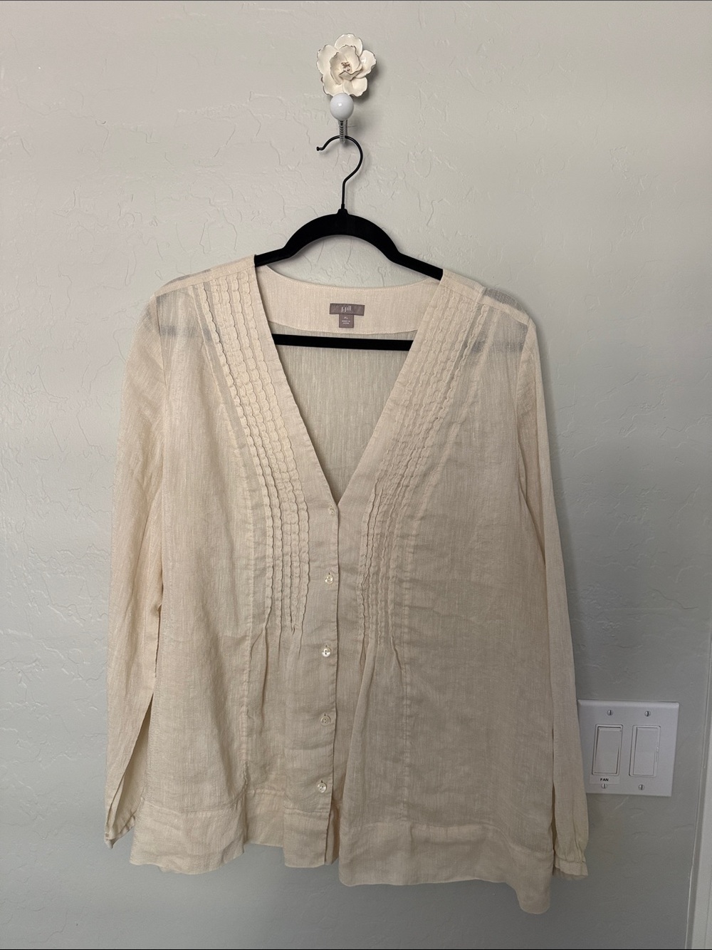 J. Jill Cream Pintuck Button-Front Blouse